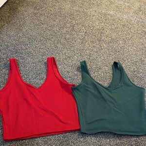 Hollister Red and Dark Green Ribbed Tops